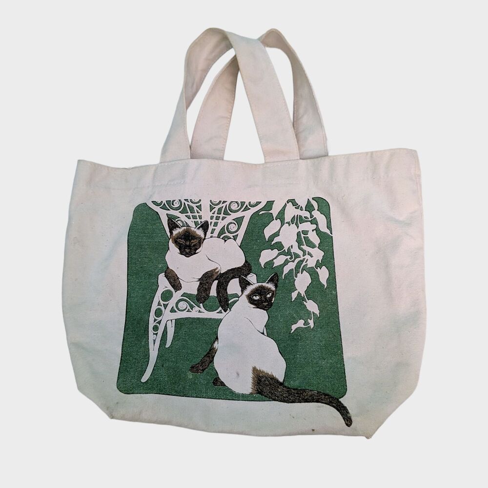 Siamese Cat Canvas Tote Bag Vintage Art Nouveau Casual Collectible Reusable Cute